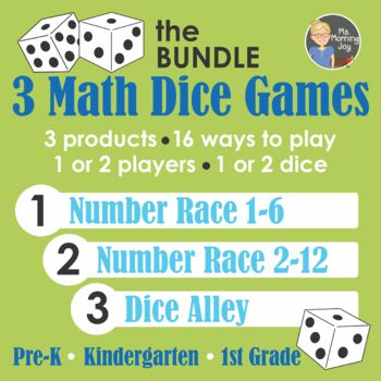 Preview of Math Dice Games, Bundle of 3 for Pre-K, Kindergarten, 1st Grade