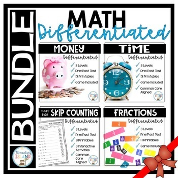 Preview of Math BUNDLE Differentiated | Time Activities, Fractions, Money, Skip Counting