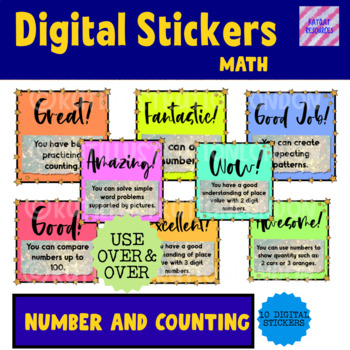 Preview of Math Digital Stickers For See Saw and Google - Counting And Number 2- KG Math