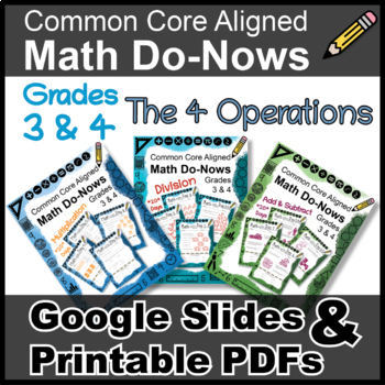 Preview of Math Do-Nows 4 OPERATIONS BUNDLE Grades 3 & 4 Distance Learning!