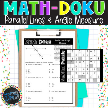 Preview of Parallel Lines and Transversals Angle Measures Activity - Geometry - Sudoku