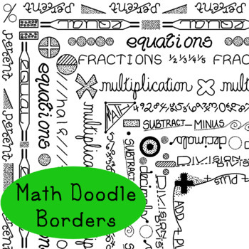 Preview of Math Doodle Borders Arithmetic Clip Art PNG JPG Blackline Commercial Personal