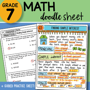 Preview of Math Doodle - Finding Simple Interest - EASY to Use Notes with PowerPoint