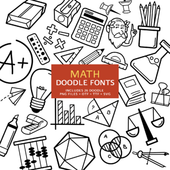Preview of Math Doodle Font, Instant File otf, ttf Font Download, Maths Subject Font Bundle