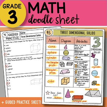 Preview of Math Doodle Sheet - Three Dimensional Solids - EASY to Use Notes - with PPT