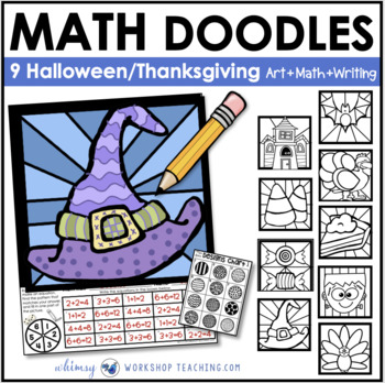 Preview of Math Doodles HALLOWEEN + THANKSGIVING Integrated Math Art Writing Activities