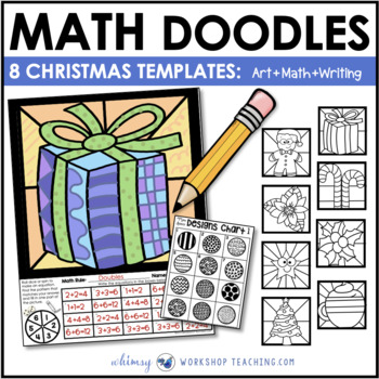 Preview of Math Doodles CHRISTMAS Themed Integrated Math Art + Writing Activities
