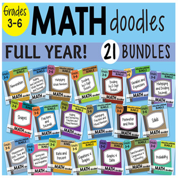 Preview of Math Doodles ALL in ONE Interactive Notebook ALL YEAR SET! Fun Math Notes
