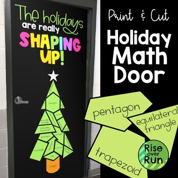 Preview of Math Door or Bulletin Board for Christmas & Winter with Polygon Tree