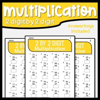 Preview of Math Drill Sheets, 2 Digit by 2 Digit Multiplication Practice Worksheets