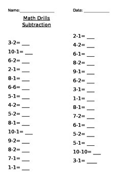 Preview of Math Drill Subtraction