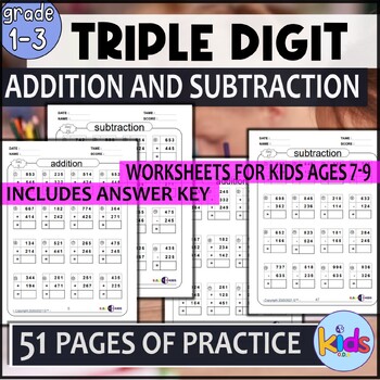 Preview of Math Drills Triple Digit Addition and Subtraction Ages 7-9