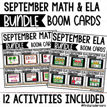 Preview of Math & ELA Boom Digital Task Cards SEPTEMBER Mega Bundle FALL APPLES