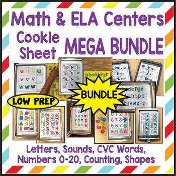 Preview of Math & ELA Centers FULL YEAR MEGA BUNDLE- Cookie Sheet, Hands on, Low Prep, SOR