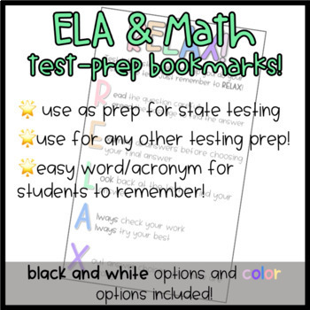 Preview of Math & ELA Test-Prep Strategies Bookmarks!! Bright Pastels 