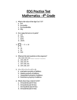 printable 4th grade eog math practice test