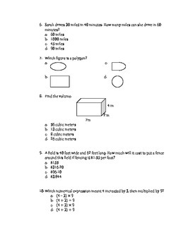 Math EOG Practice Test A 5th Grade by Teachertime28  TpT