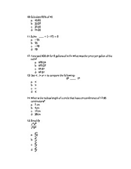 Math EOG Practice Test A  6th Grade by Teachertime28  TpT
