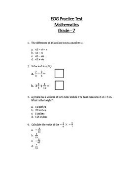 Preview of Math EOG Practice Test - Grade 7