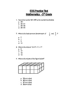 5th grade mathematics practice test