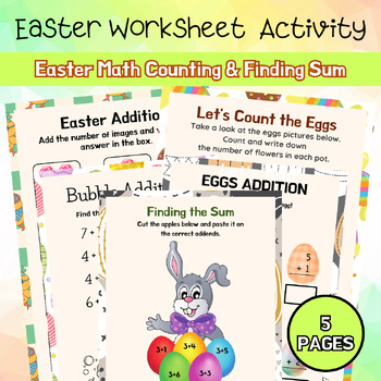 Preview of Math Easter Adition Easter Worksheet PreK - 2nd Easter Activity Printable