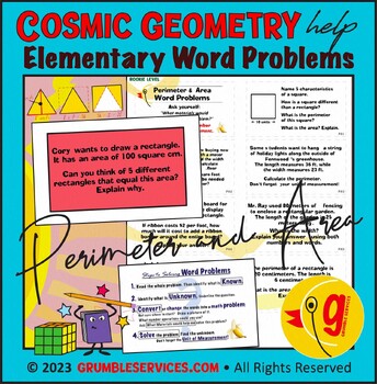 Preview of Math Elementary 40 Word Problem Cards: Area & Perimeter - Measurement Activities