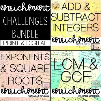 Preview of Math Enrichment Activities - Add & Subtract Integers, Exponents, LCM & GCF