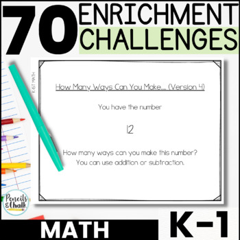 Preview of Math Enrichment Activities 1st Grade & K, Early Finishers & Gifted and Talented