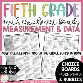 Preview of Math Enrichment Board Measurement Data Fifth Grade Digital and Editable