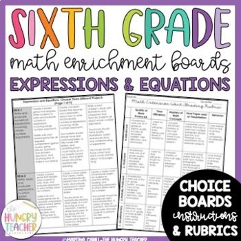 Preview of Math Enrichment Board for Expressions and Equations Sixth Grade | Choice Board