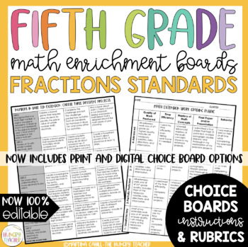 Preview of Math Enrichment Board for Fractions Fifth Grade Digital and Editable