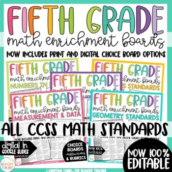 Preview of Math Enrichment Boards for Fifth Grade Distance Learning and Editable