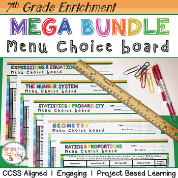 Preview of 7th Grade Math Choice Boards Bundle - ALL STANDARDS - Distance Learning