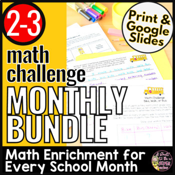 Preview of Math Enrichment | Early Finishers | Math Challenges Brain Teasers MONTHLY BUNDLE