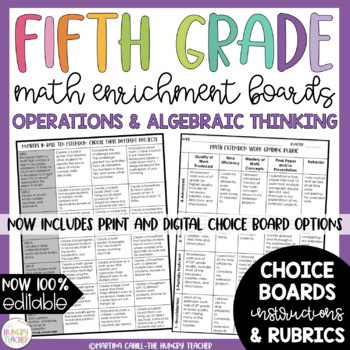 Preview of Math Enrichment Operations Algebraic Thinking 5th Grade Digital Editable