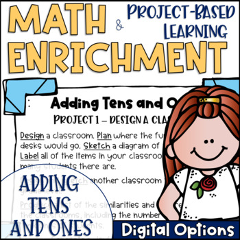 Preview of Math Enrichment and Project Based Learning Task Cards for Adding Tens and Ones