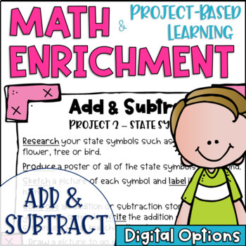 Preview of Math Enrichment and Project Based Learning Task Cards for Adding and Subtracting