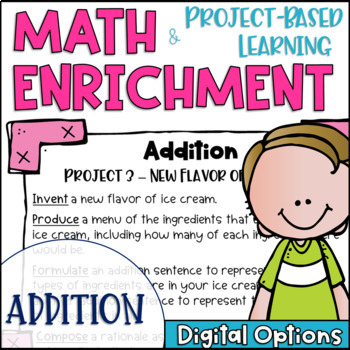 Preview of Math Enrichment and Project Based Learning Task Cards for Addition