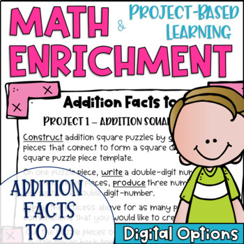 Preview of Math Enrichment and Project Based Learning Task Cards for Addition Facts to 20
