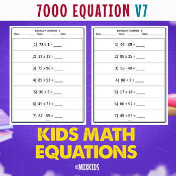 Preview of Math Equation Book For Kids Ages 6-10 With Solutions