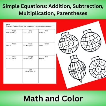 Preview of Math Equations Ornament Coloring- Multiplication, Addition, Subtraction, Parenth