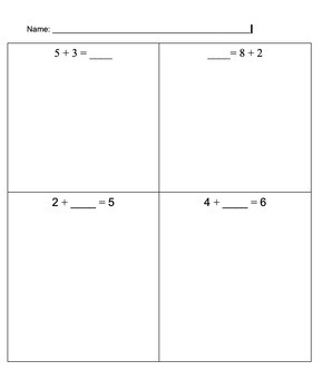 Preview of Math Equations- true/false equations- determine unknown number