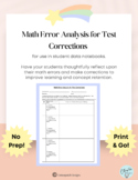 Math Error Analysis Sheet for Math Test Reflection and Err