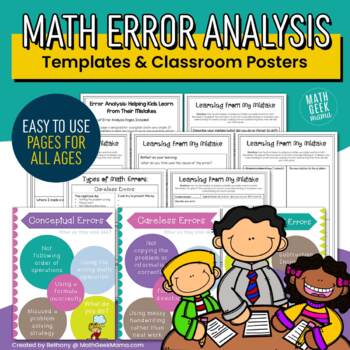 Preview of Math Error Analysis Templates + Classroom Posters - Math Corrections - All Ages