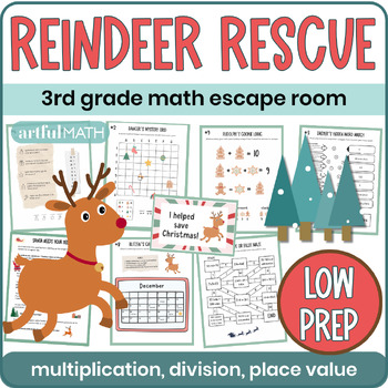 Preview of Math Escape Room 3rd-4th Grade | Christmas Breakout Winter Mystery Game