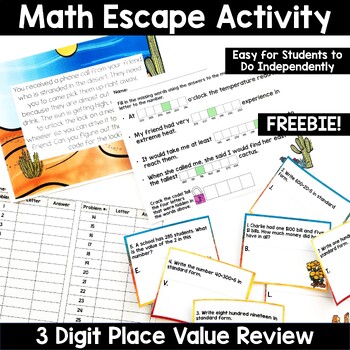 Preview of Math Escape Room Activity 3 Digit Place Value Review Back to School