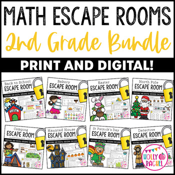 Preview of Math Escape Room Bundle | 2nd Grade
