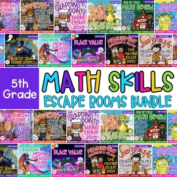 Preview of 5th Grade Math Escape Room & Webscape Bundle - Printable & Digital Activities