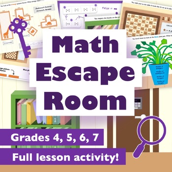 Preview of Math Escape Room - Fun Review Activity! Grades 4 to 7, 2 difficulty levels