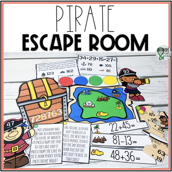 Preview of 2 Digit Addition Subtraction Math Escape Room | Pirate Math Activity